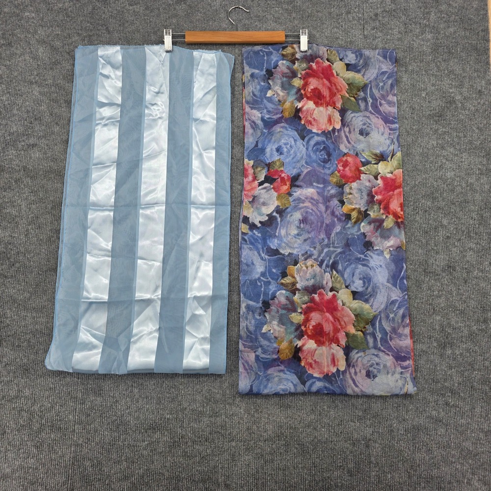 Honey Italy Floral Scarf & Light Blue Striped Scarf Bundle 2 Piece Set